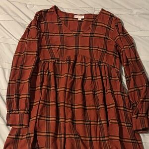 Knox Rose Plaid Long Sleeve Dress - Rust and Black